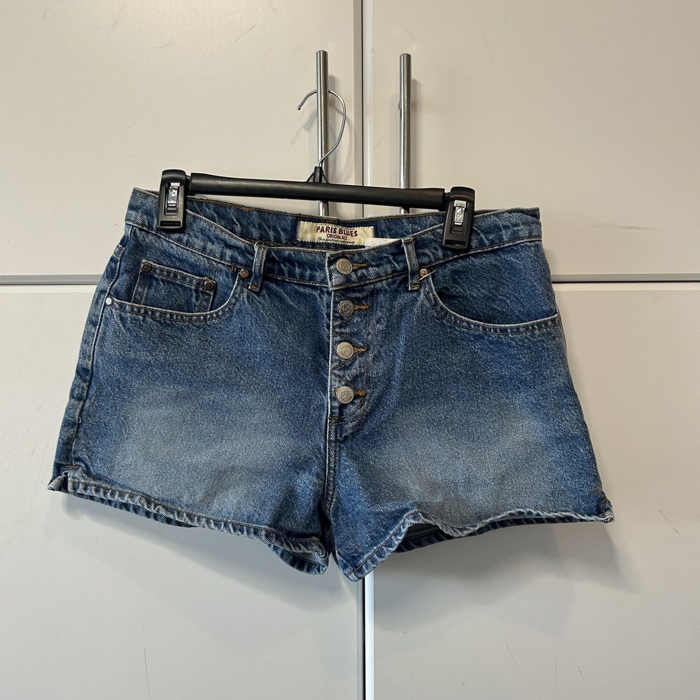 Paris Blues Originals Vintage High Waisted Denim Shorts Button Fly Blue Size 13